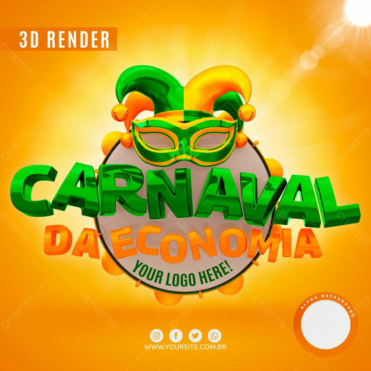Selo 3D Carnaval Verde e Dourado Metalizado