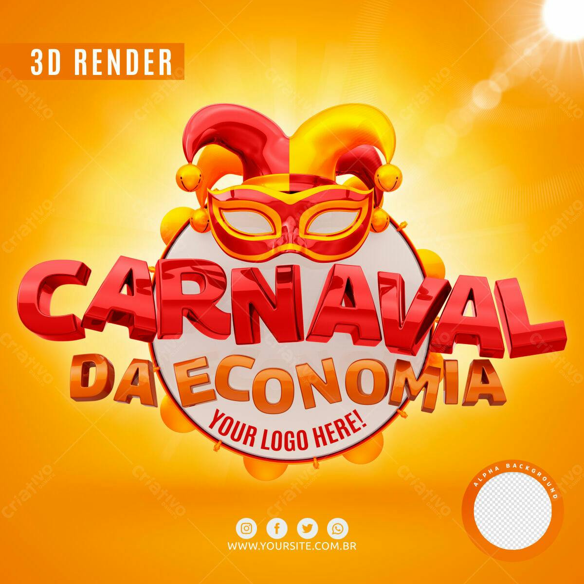 Selo 3D Carnaval Vermelho e Dourado Brilhante
