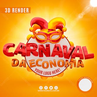 Selo 3d carnaval da economia para composicao logo editavel psd