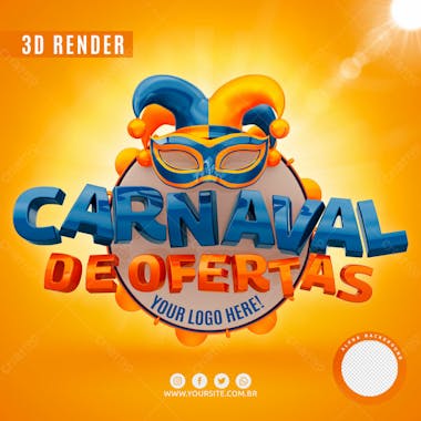 Selo 3d carnaval de ofertas para composicao logo editavel psd