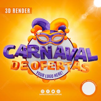 Selo 3d carnaval de ofertas para composicao logo editavel psd