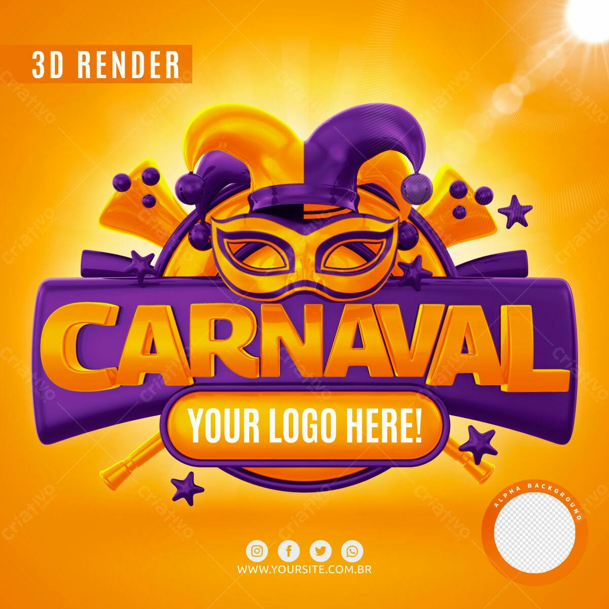 Selo 3D Carnaval 3D Laranja e Roxo