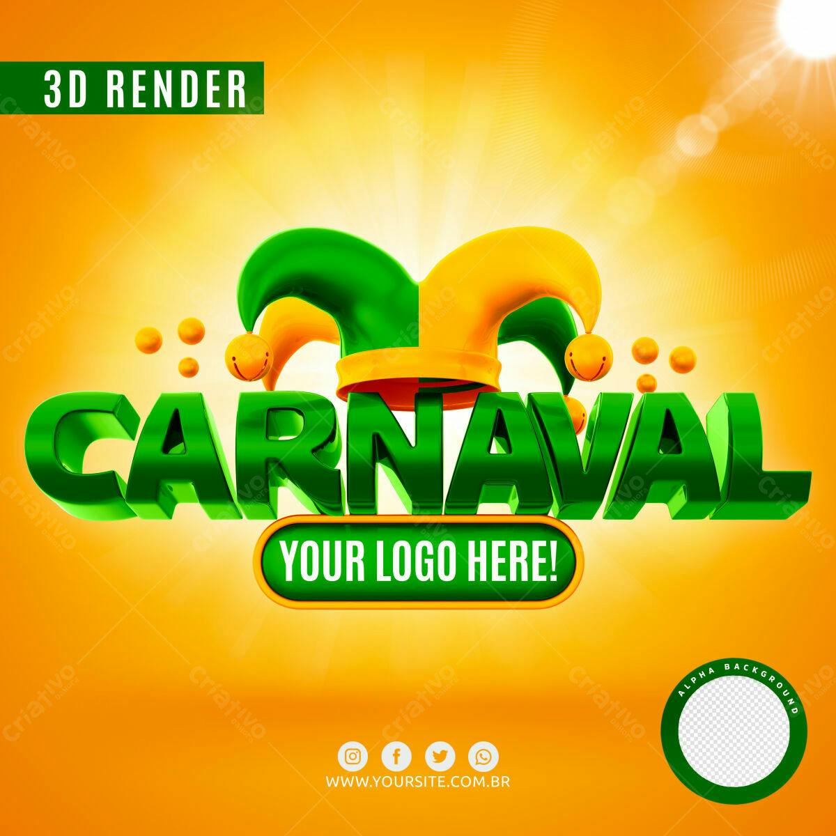 Selo 3D Carnaval Verde e Amarelo Brincante