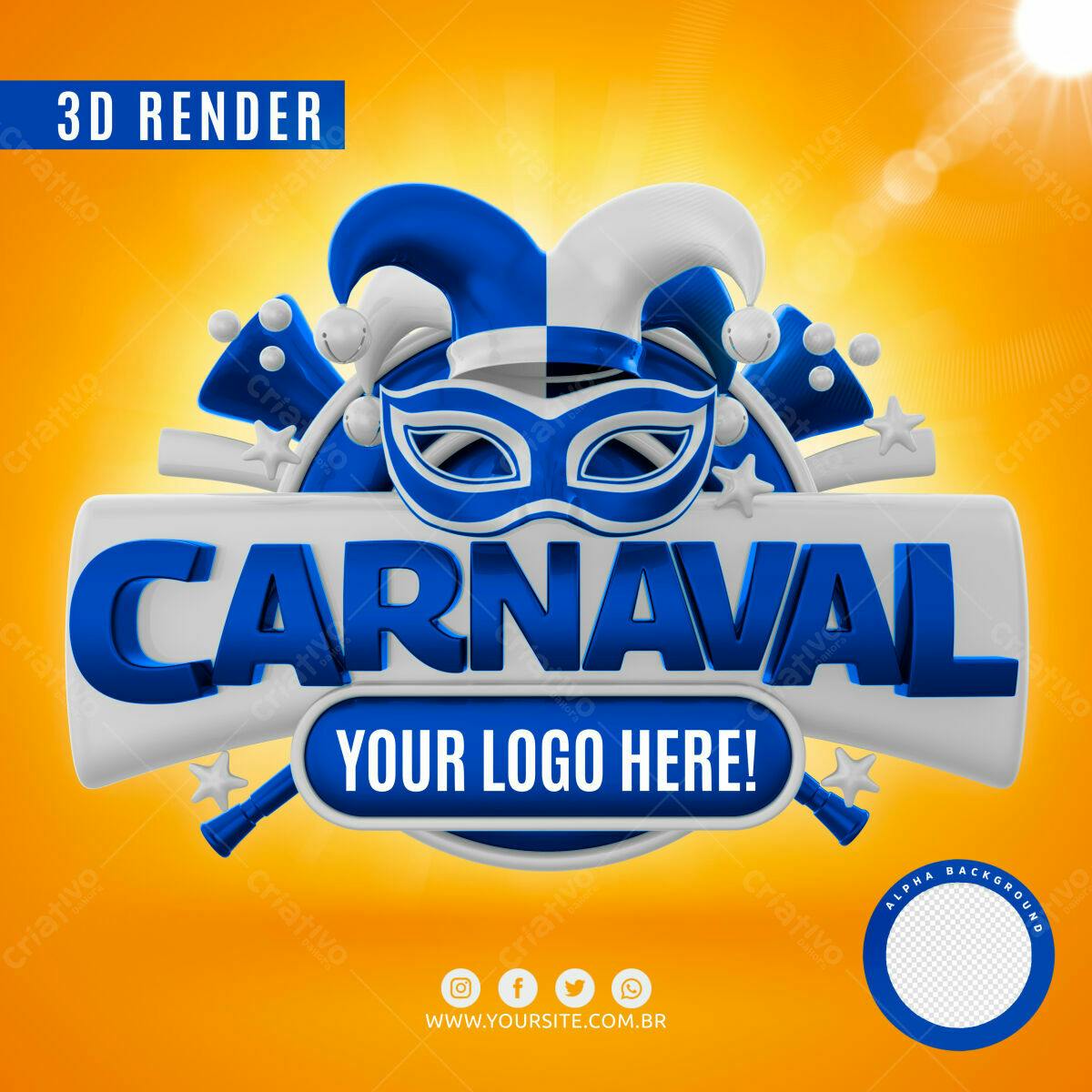 Selo 3D Carnaval Azul e Branco 3D