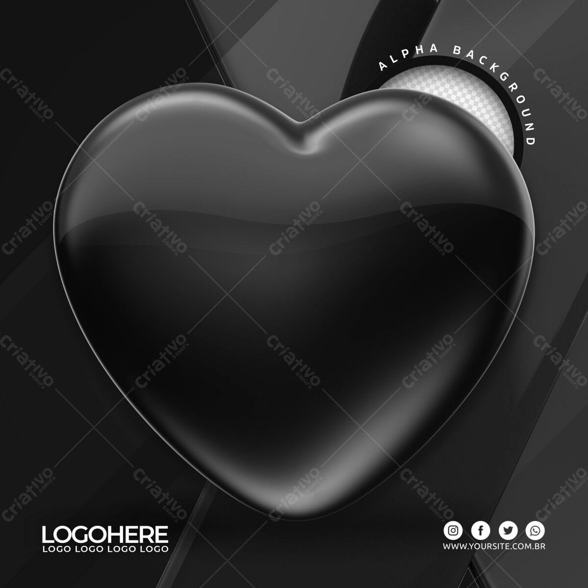 Selo 3D de amor brilhante preto