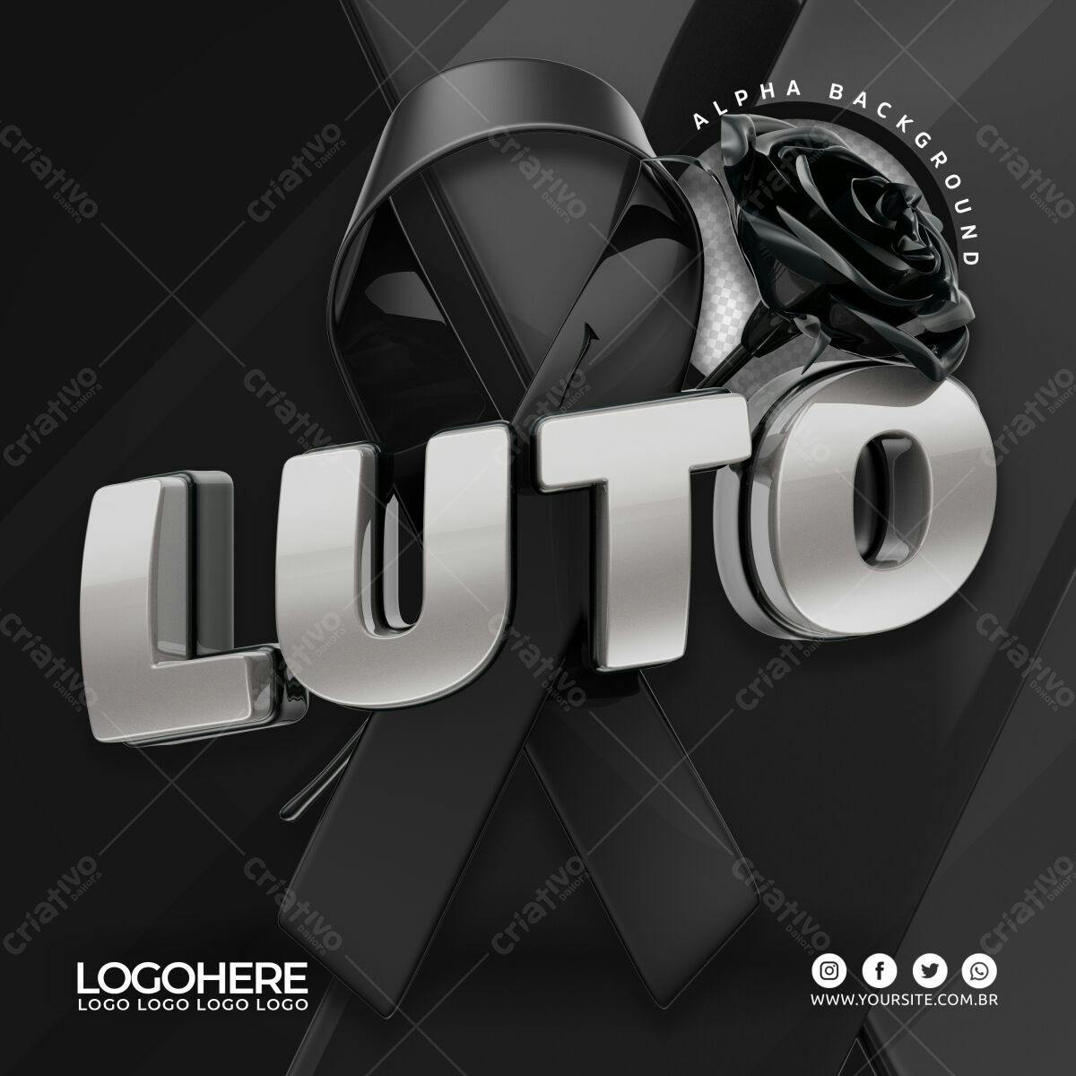 Selo 3D luto metalizado prata e preto