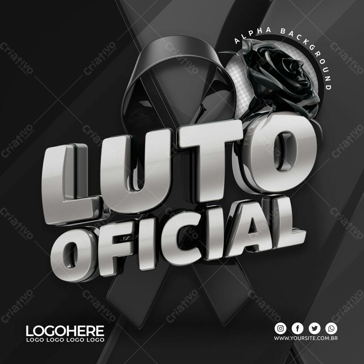Selo 3D luto oficial metálico prata e preto