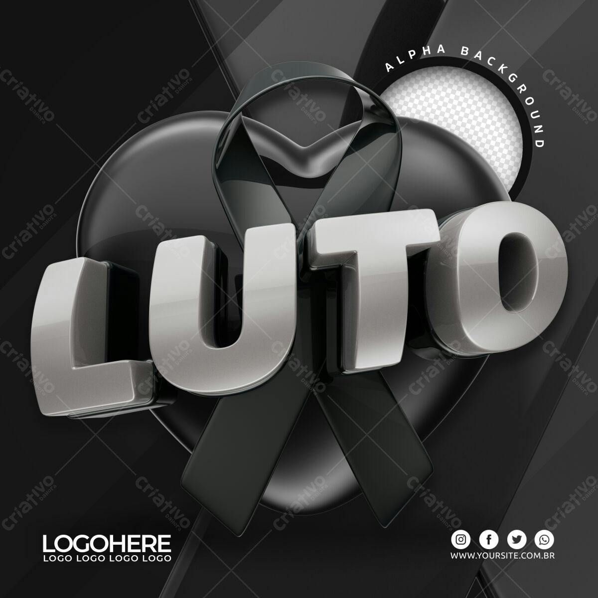 Selo 3D luto metalizado preto e prata