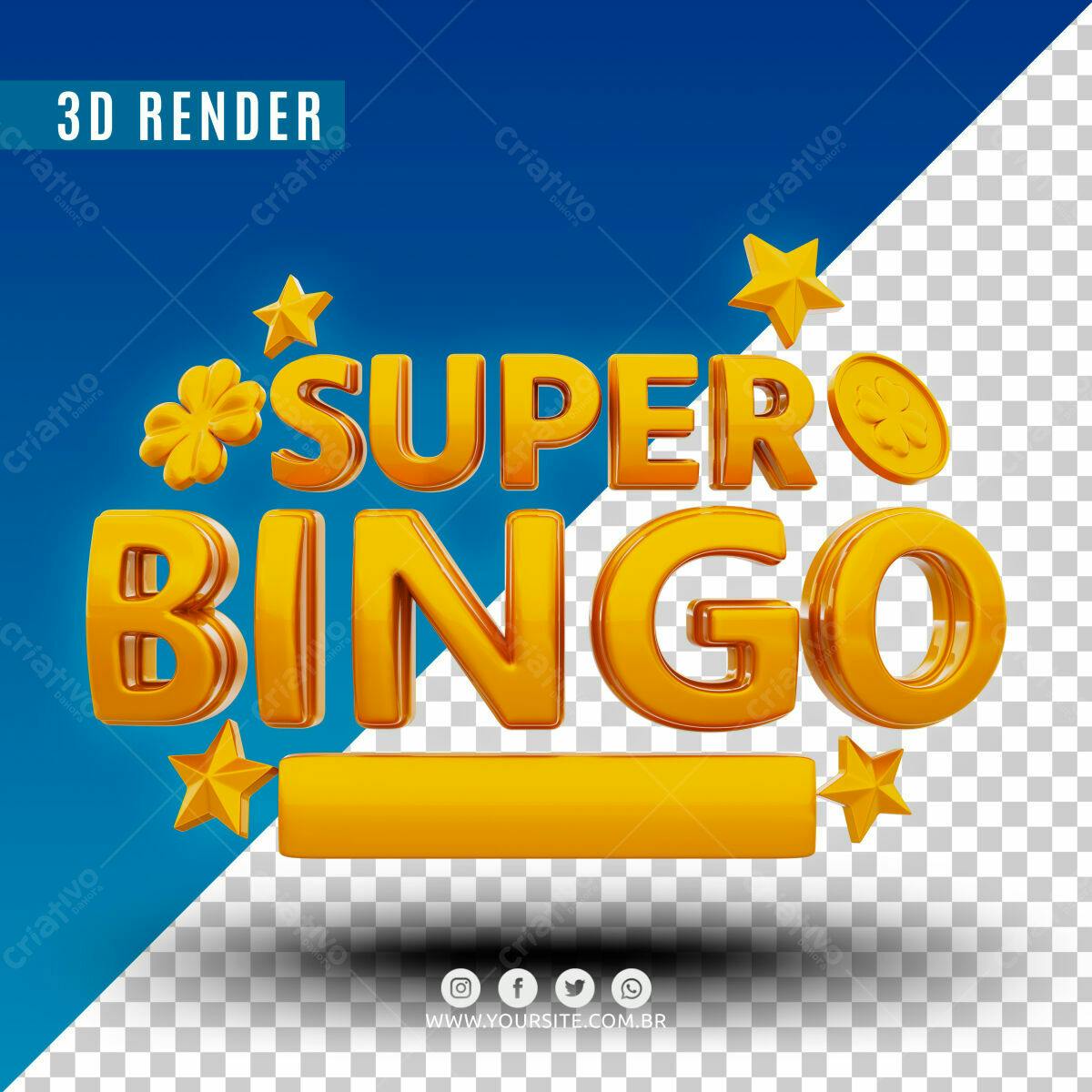 Selo 3D promocional dourado para bingo