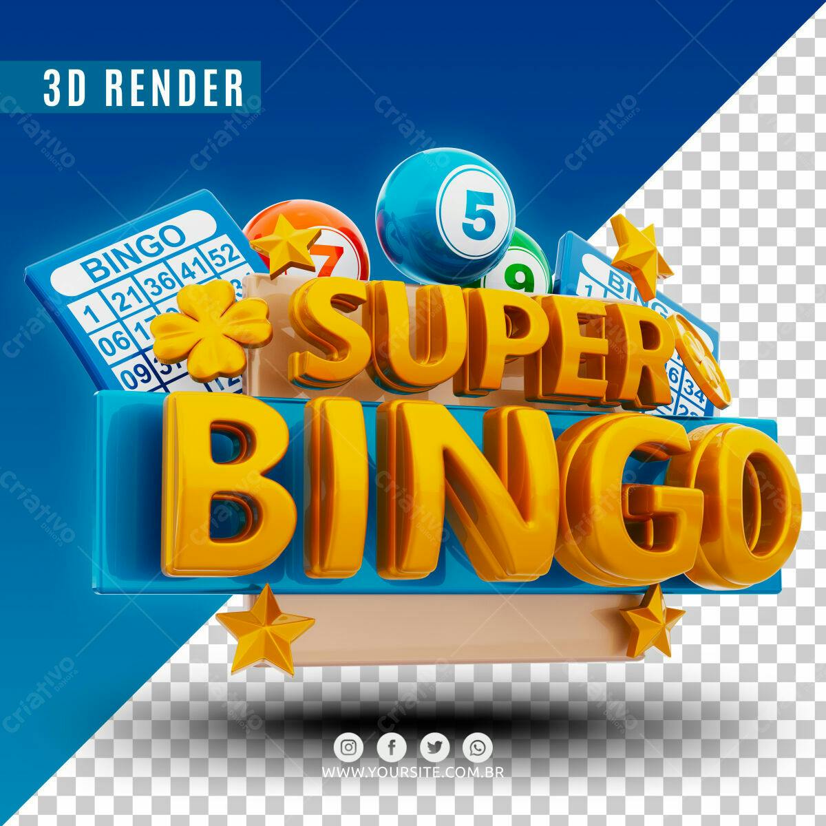 Selo 3D Bingo Amarelo e Azul Brilhante