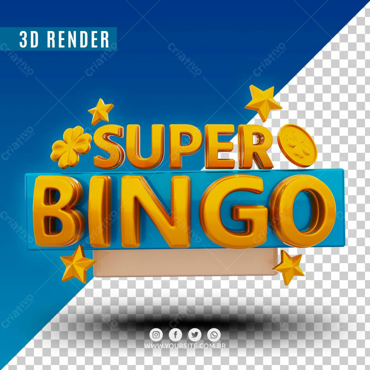 Selo 3D promocional bingo dourado e azul