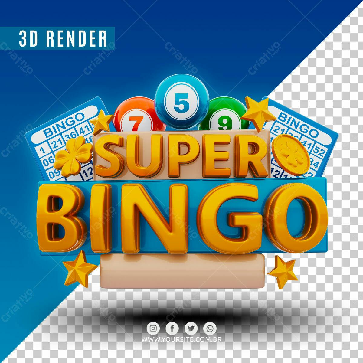 Selo 3D Bingo dourado e azul para jogos