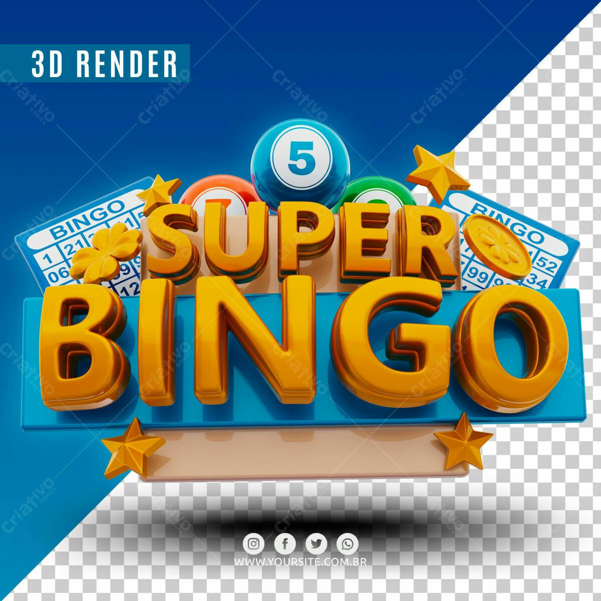 Selo 3D Bingo Dourado 3D Festa