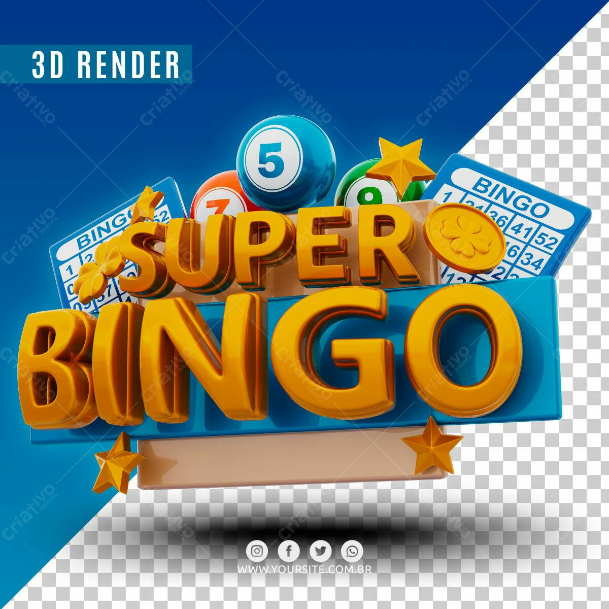 Selo 3D Bingo dourado e azul para jogos