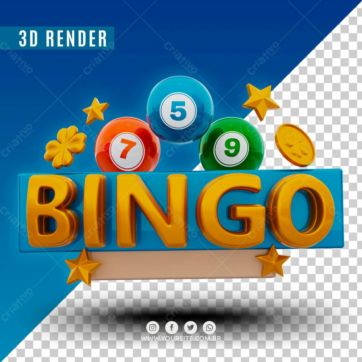 Selo 3D Bingo dourado e azul para jogos