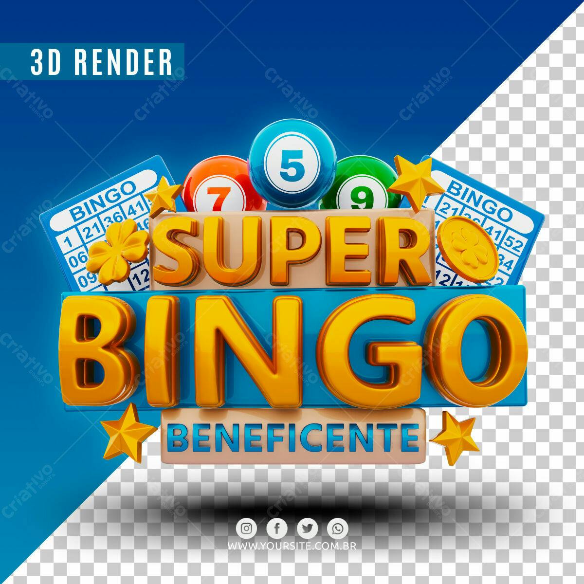Selo 3D promocional bingo dourado e azul