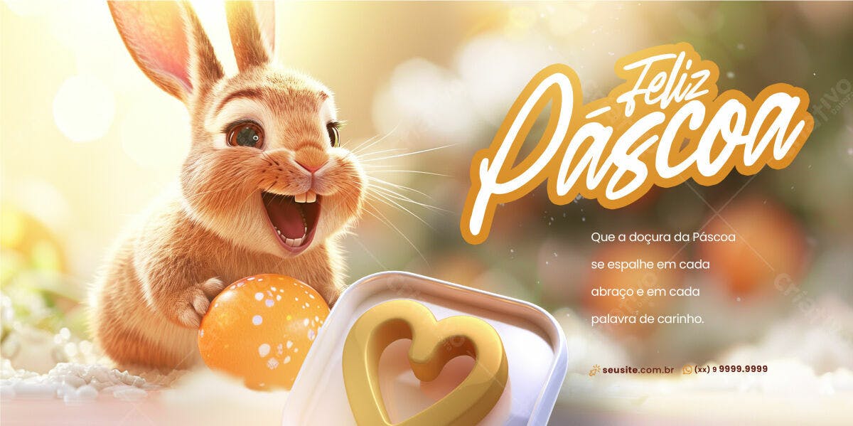 Banner Feliz Páscoa com Coelho PSD Editável