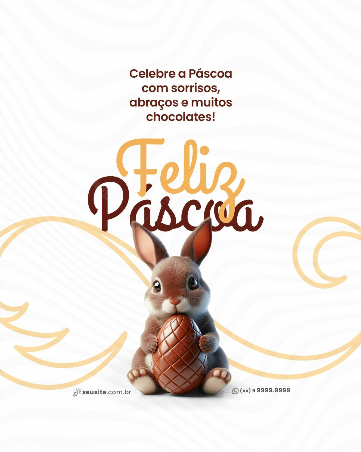 Flyer Páscoa com Coelho e Ovo de Chocolate PSD Editável