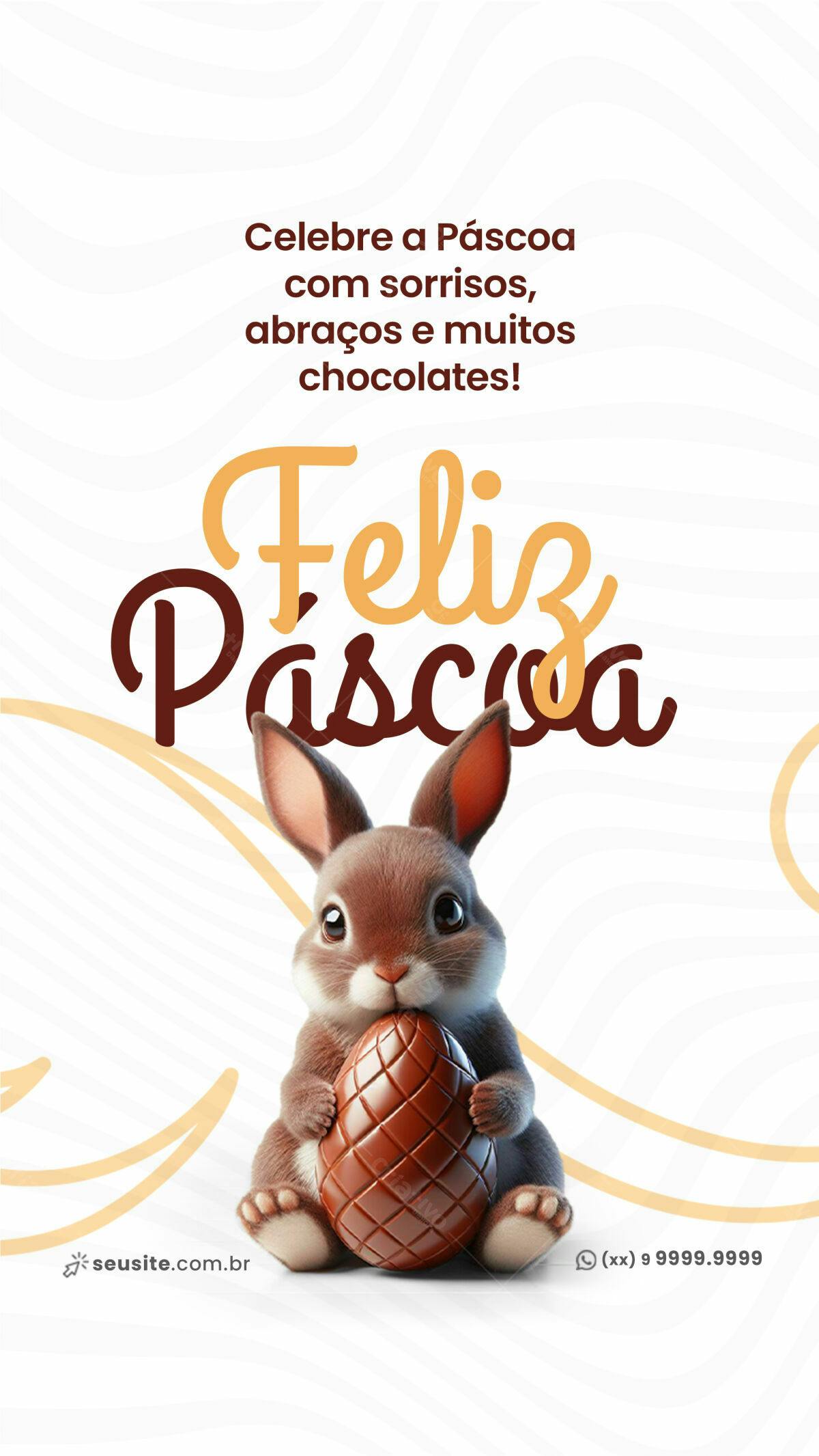 Flyer Páscoa com Coelho e Ovo de Chocolate PSD Editável