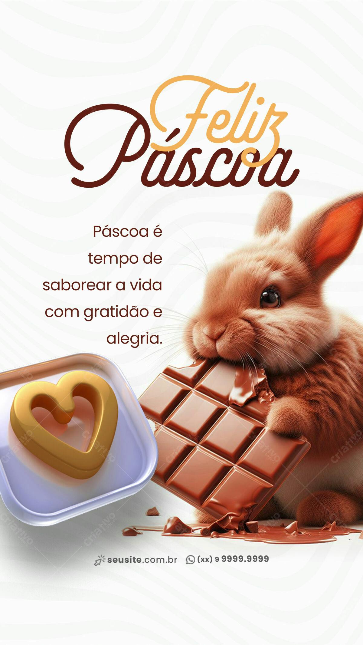Flyer Páscoa com Coelho e Chocolate PSD Editável