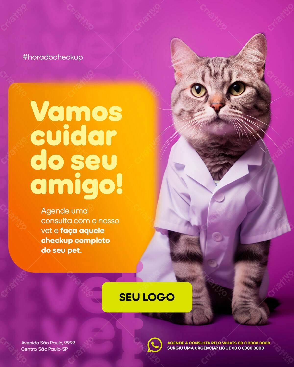 Post Veterinário com Gato Médico PSD Editável