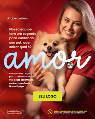 Feed petshop nossa equipe tem um segredo para cuidar do seu pet, amor! psd editável