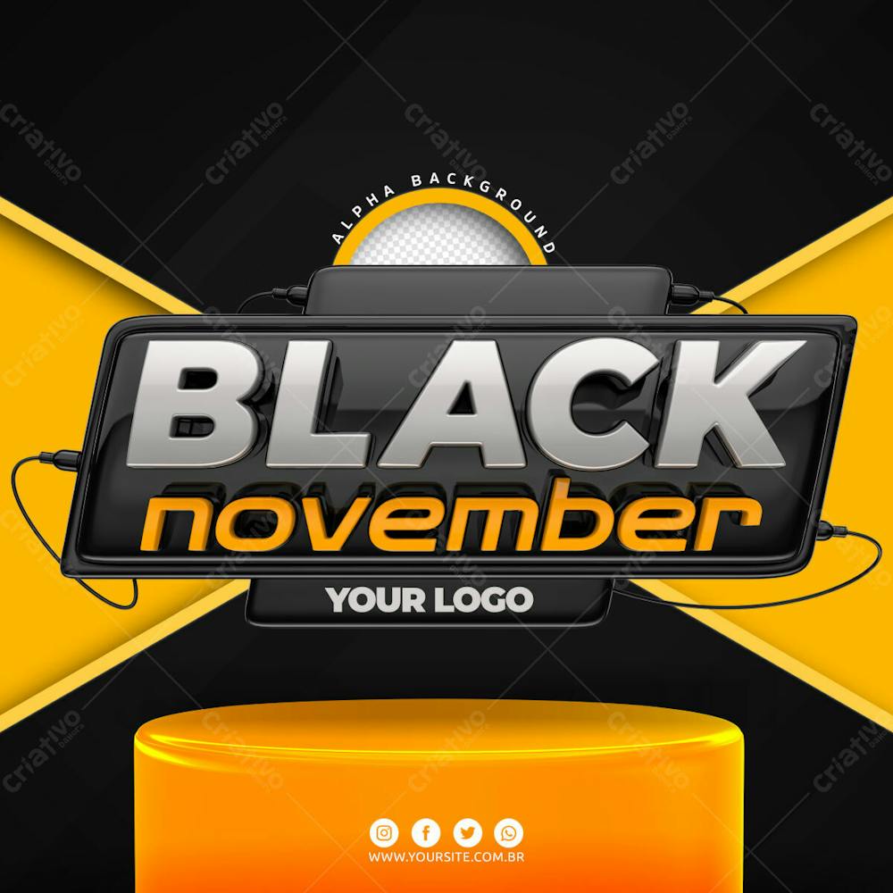 Black November Selo 3D Para Composicao Textos Editaveis Psd