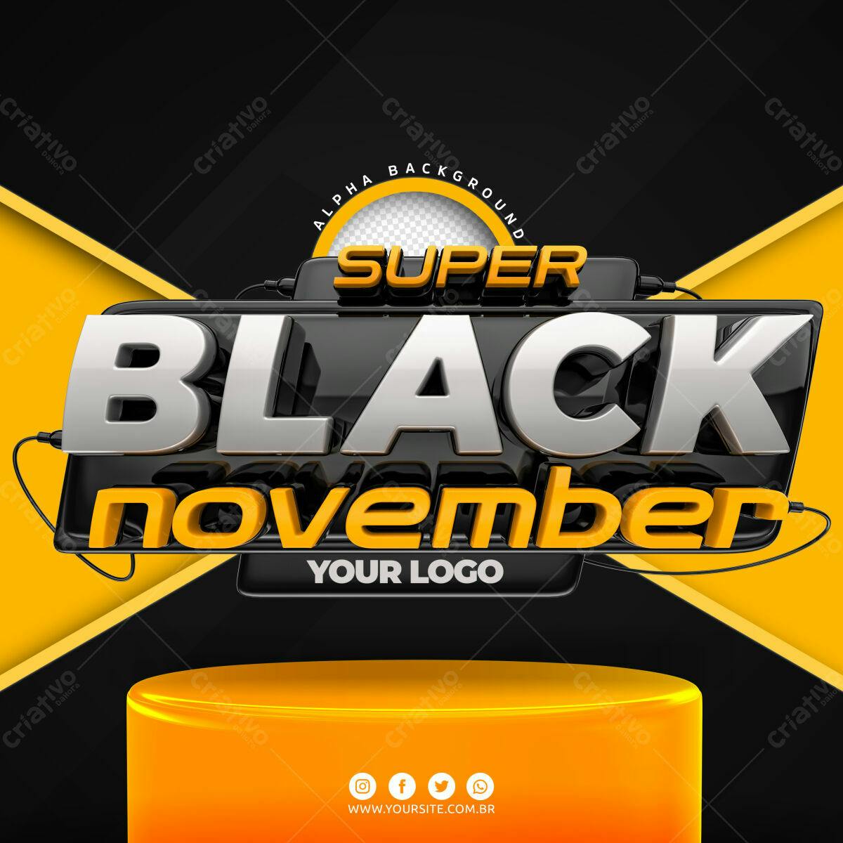 Selo 3D promocional Black Friday preto e prata