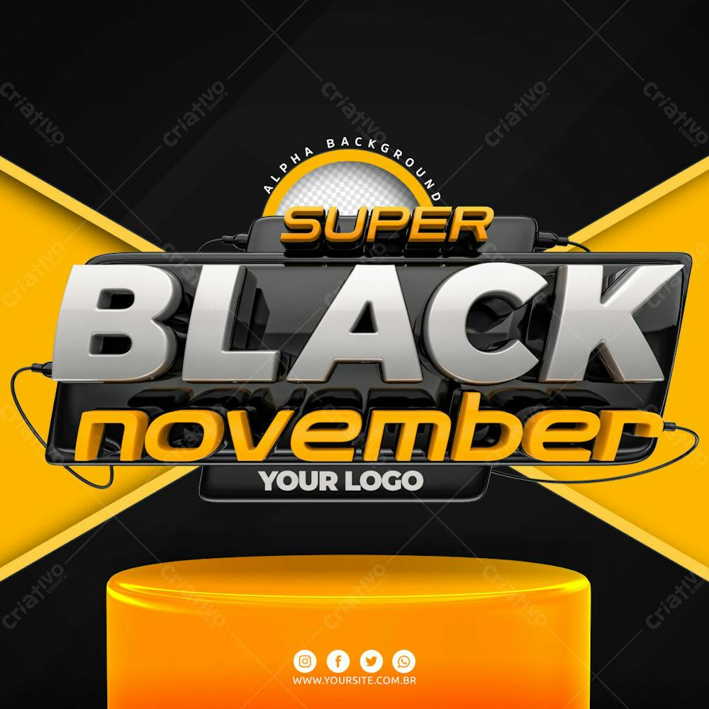 Super Black November Selo 3D Podio Para Composicao Psd Editavel