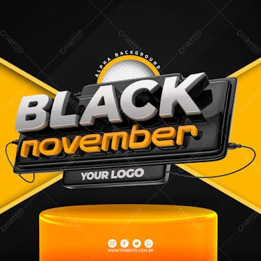 Black november selo 3d podio para composicao textos editaveis psd