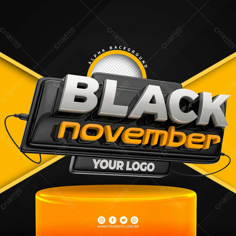 Black November Selo 3D Podio Para Composicao Textos Editaveis Psd (1)