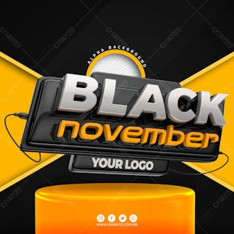 Black november selo 3d podio para composicao textos editaveis psd