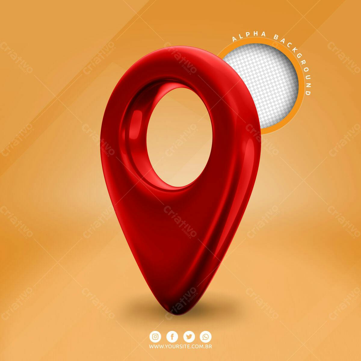 Marcador de Localização 3D Vermelho PSD Editável