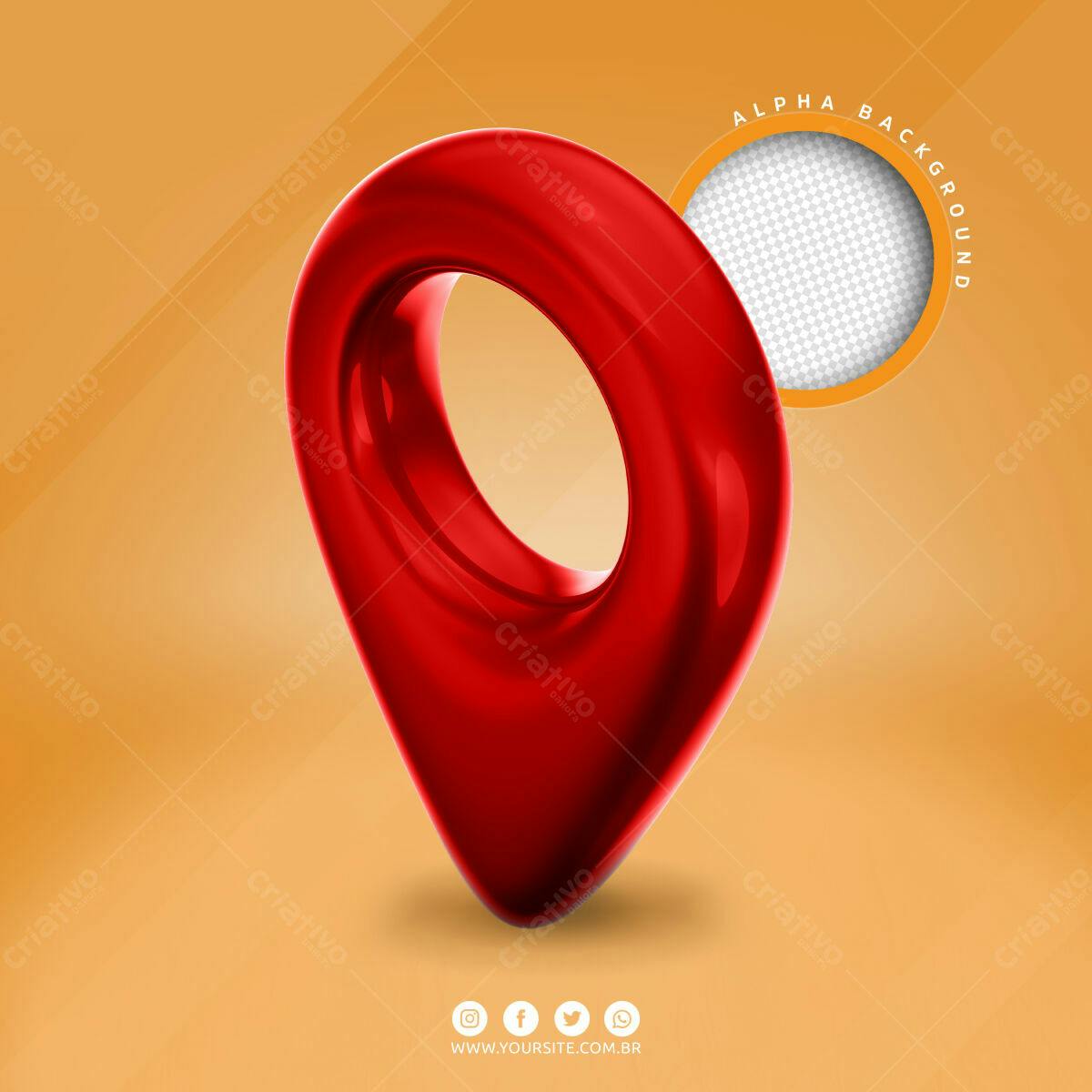 Marcador de Localização 3D Vermelho PSD Editável