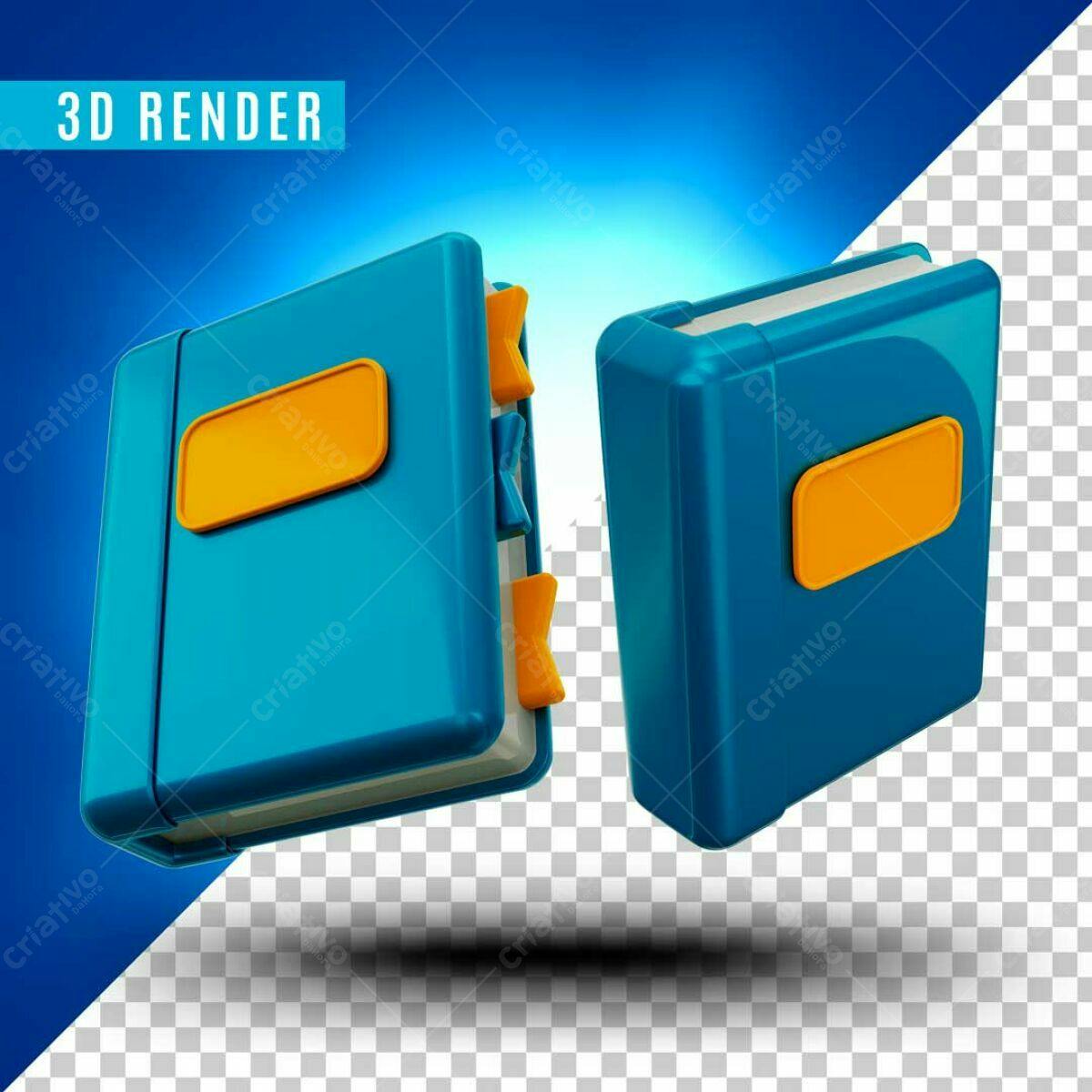Selo 3D informativo azul e laranja