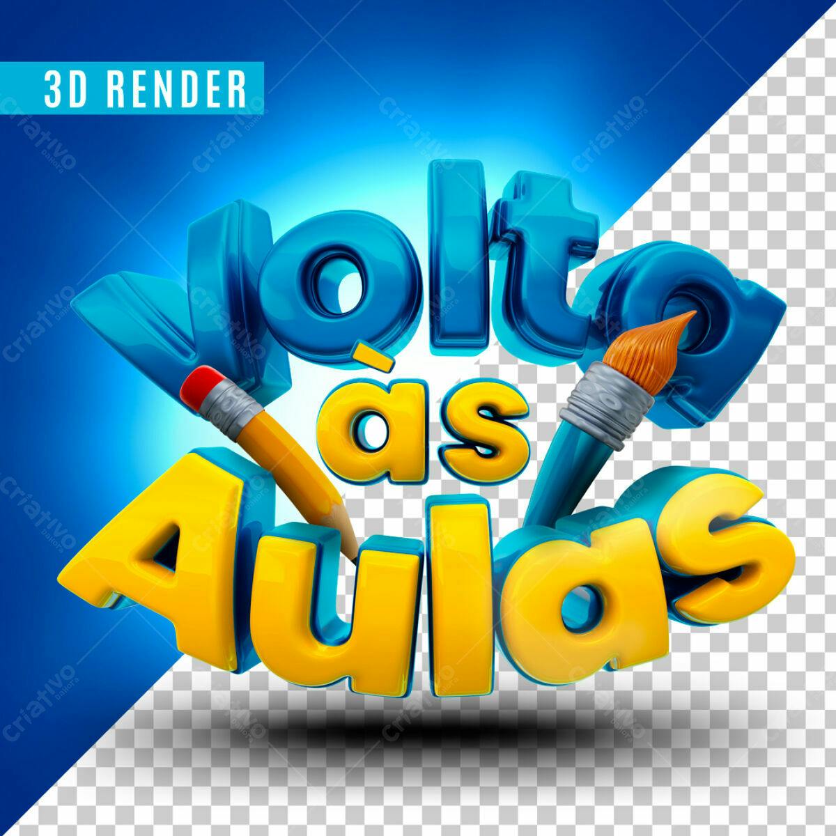 Selo 3D escolar amarelo e azul brilhante