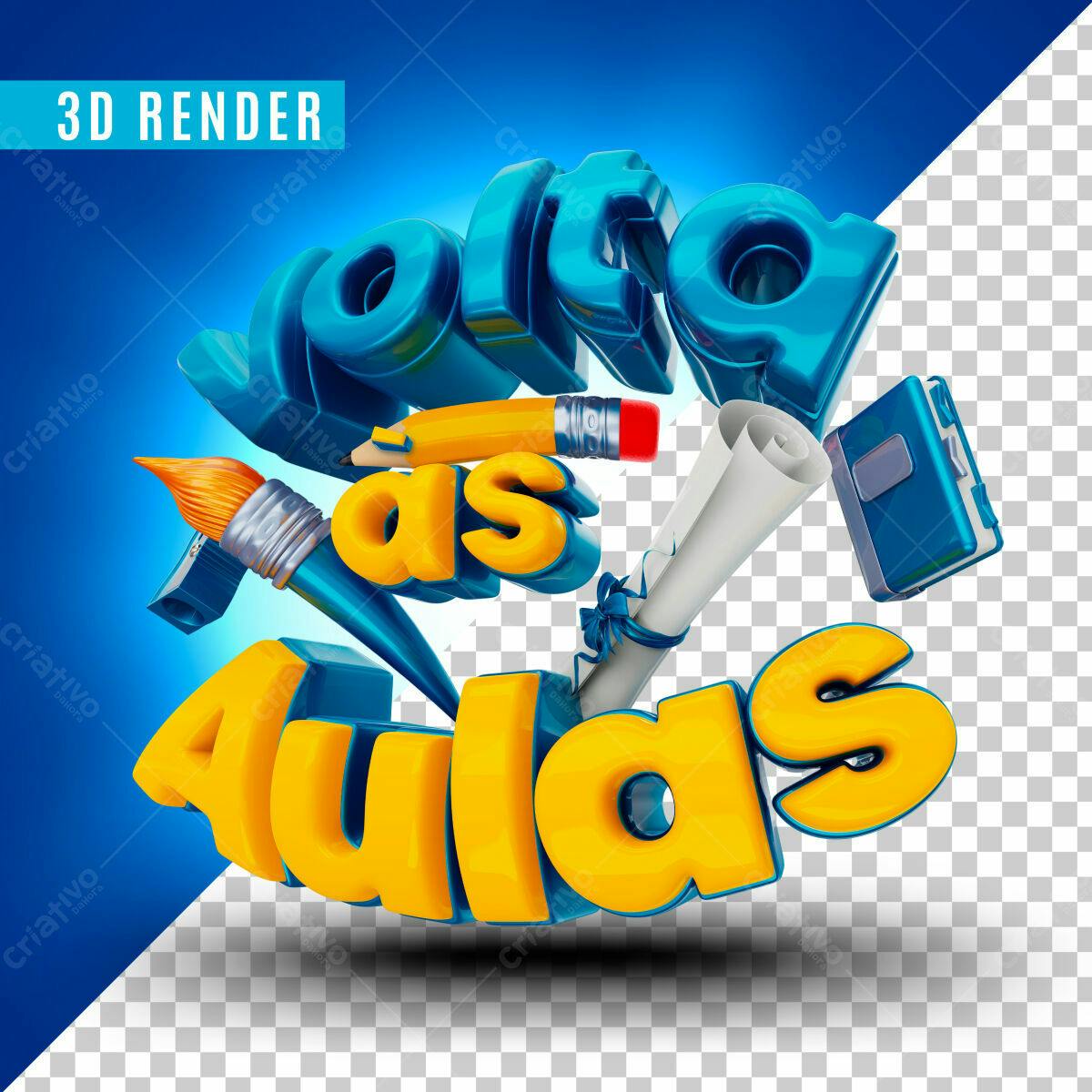 Selo 3D volta às aulas azul e amarelo