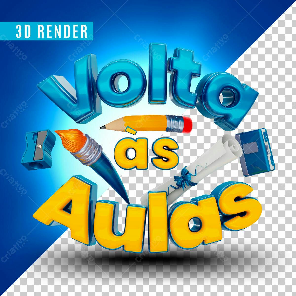 Selo 3D volta às aulas azul e amarelo