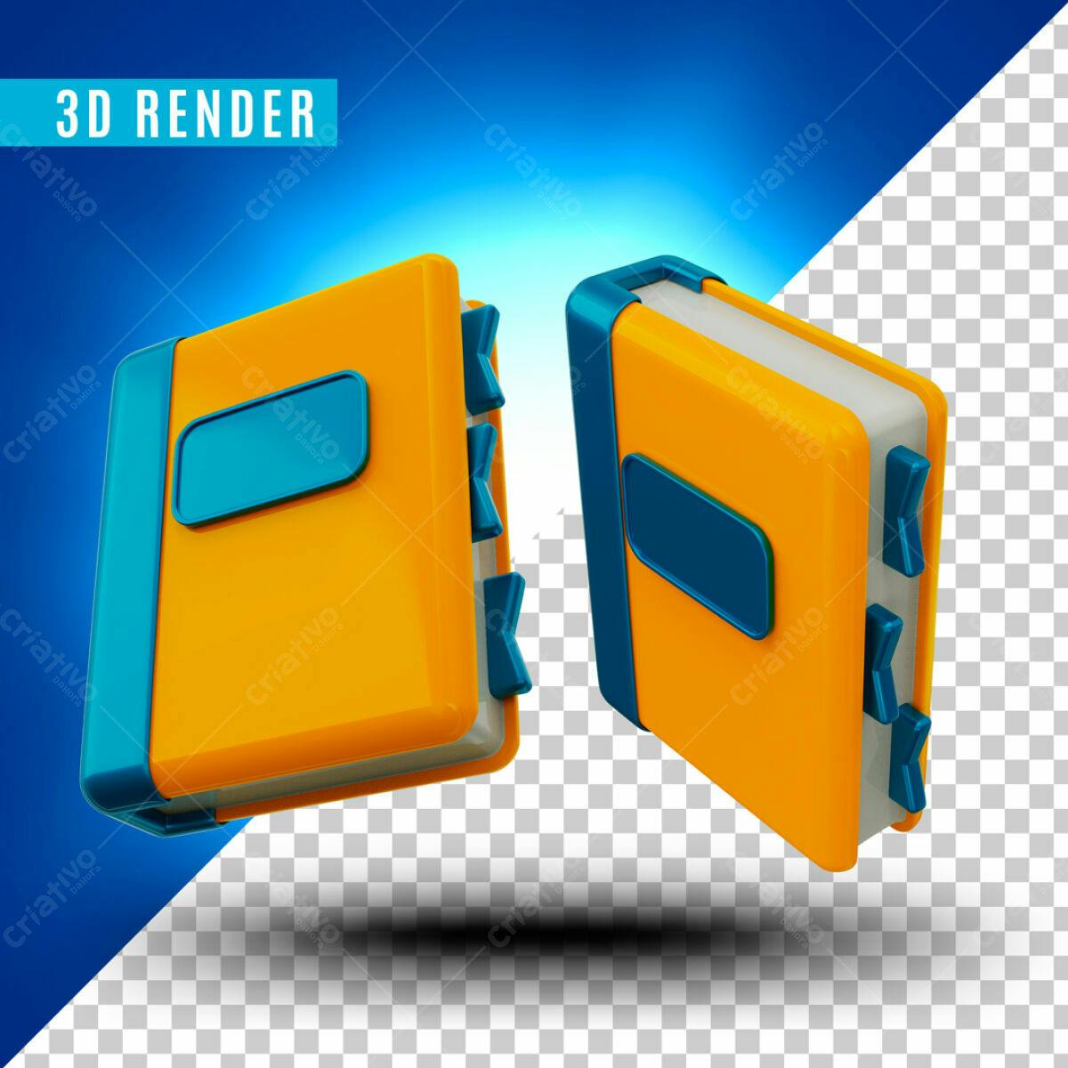 Selo 3D formato livro laranja e azul