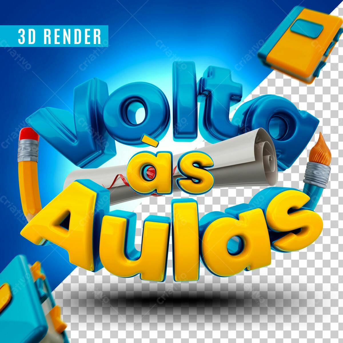 Selo 3D escolar amarelo e azul brilhante