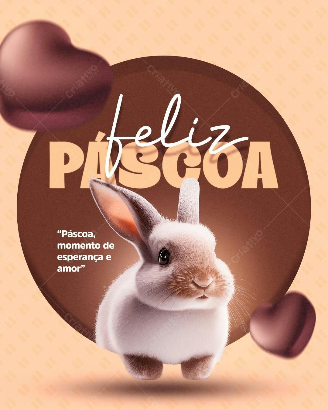 Flyer Páscoa com Coelho e Chocolates PSD Editável