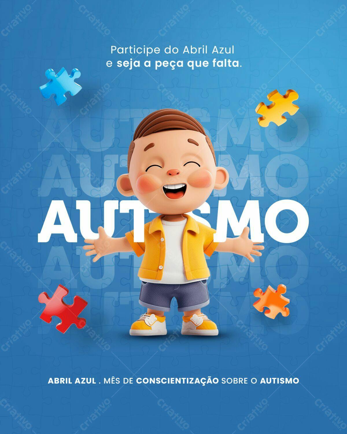 Flyer Abril Azul Conscientização Autismo PSD Editável