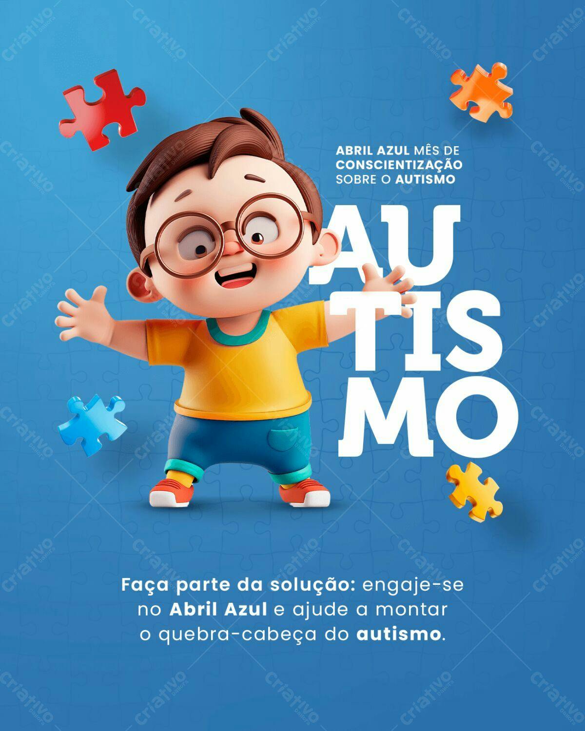 Flyer Abril Azul Conscientização Autismo PSD Editável