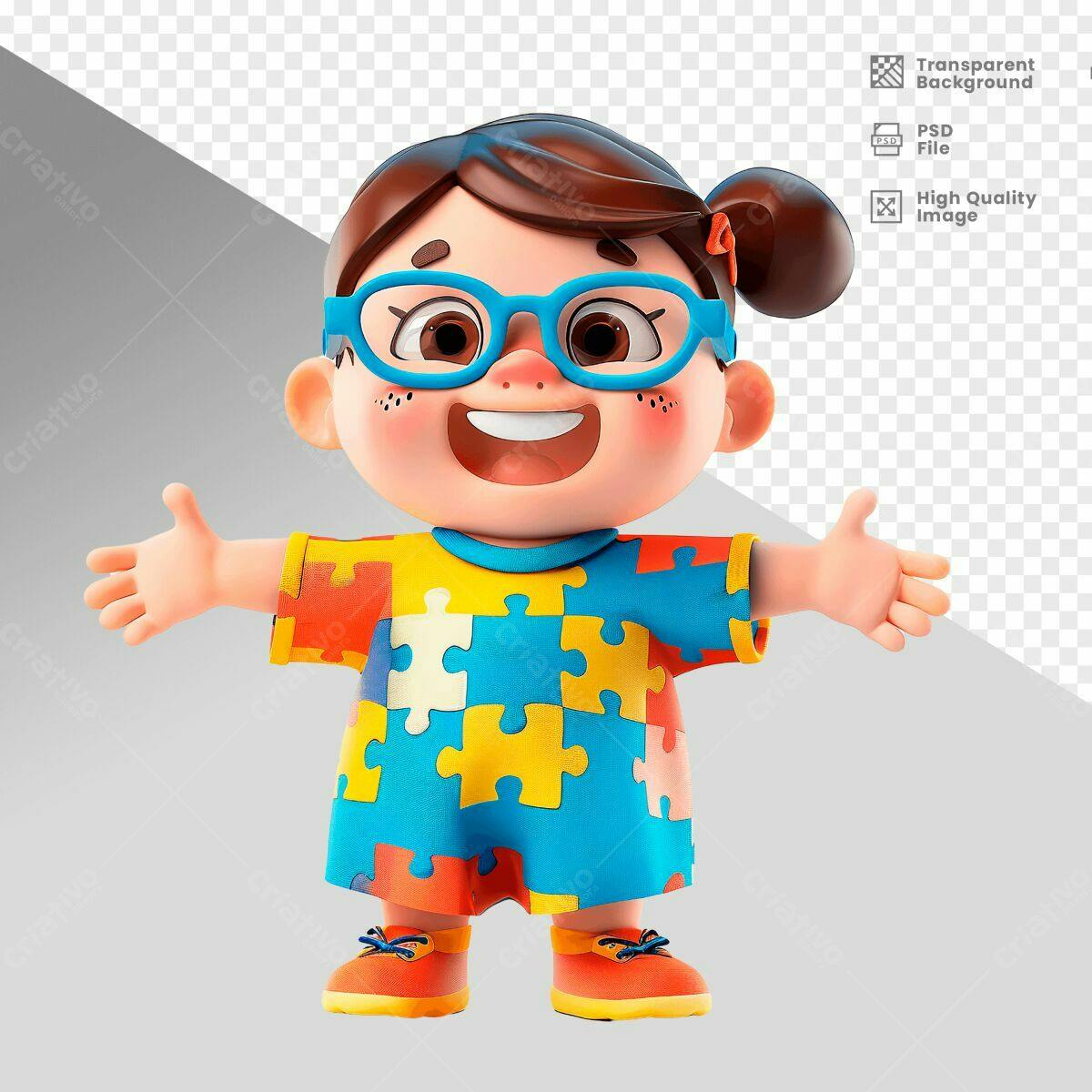 Personagem Infantil Dia Mundial do Autismo PSD Editável