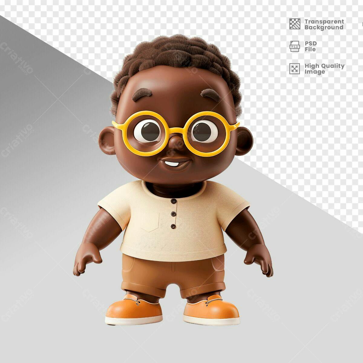 Personagem Cartoon Menino Afro PSD Editável