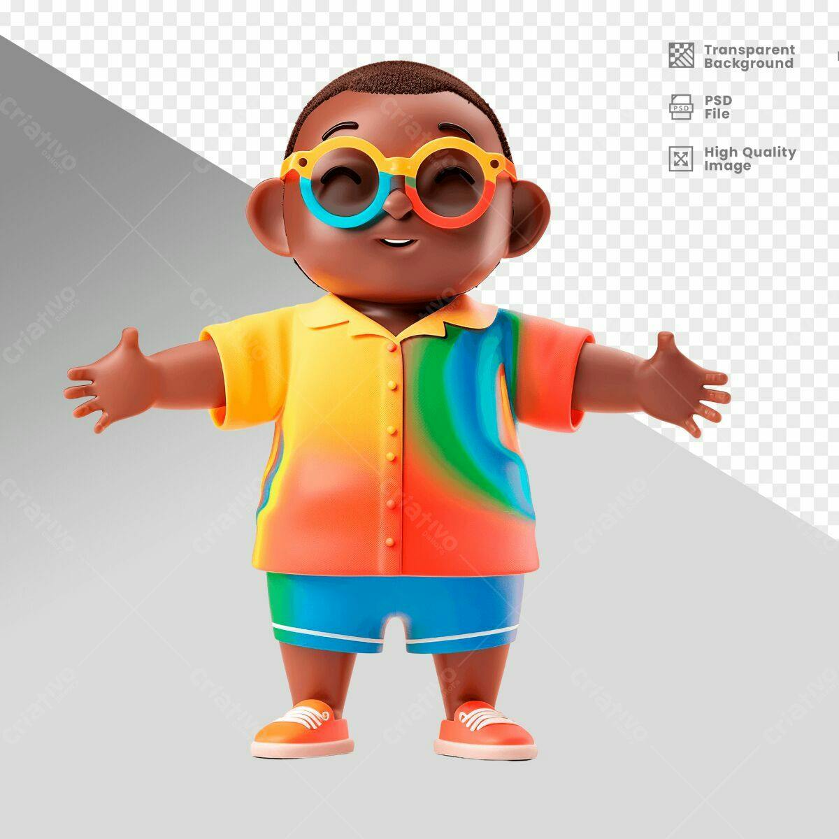 Personagem Divertido Verão PSD Editável