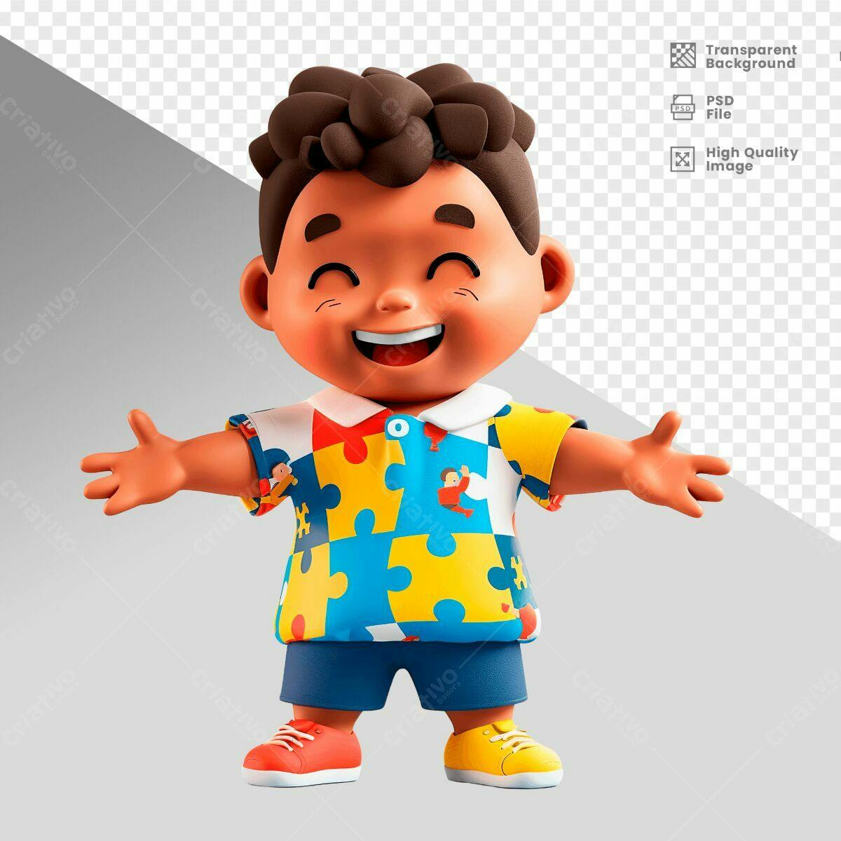 Personagem Cartoon Criança Dia Mundial do Autismo PSD Editável