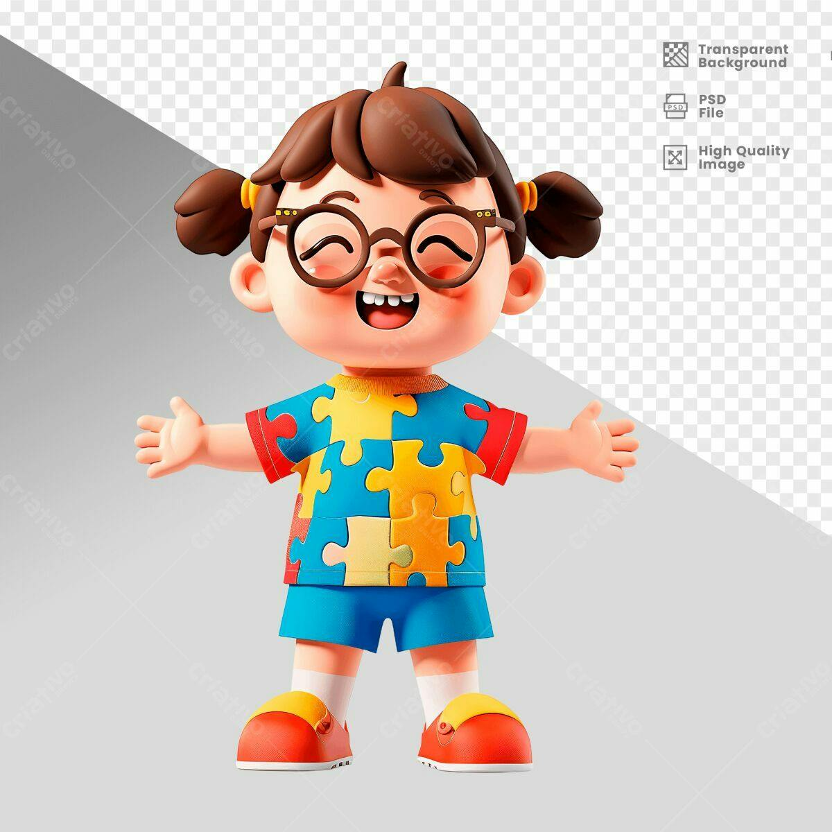 Personagem Infantil 3D para Dia Mundial do Autismo PSD Editável
