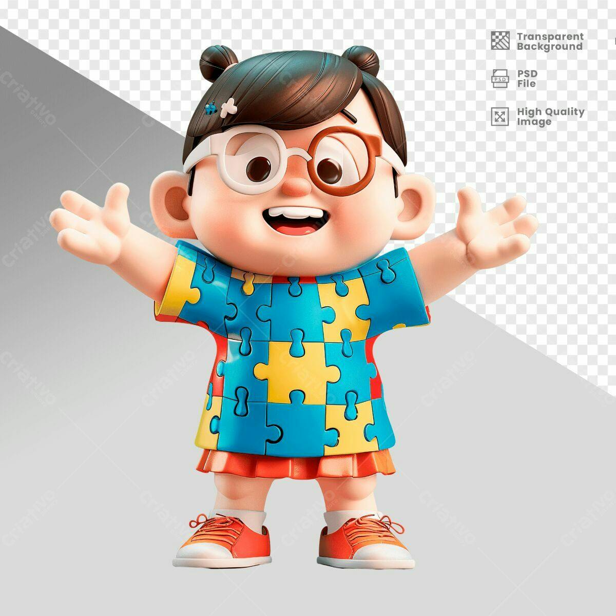 Personagem Cartoon para Dia Mundial do Autismo PSD Editável