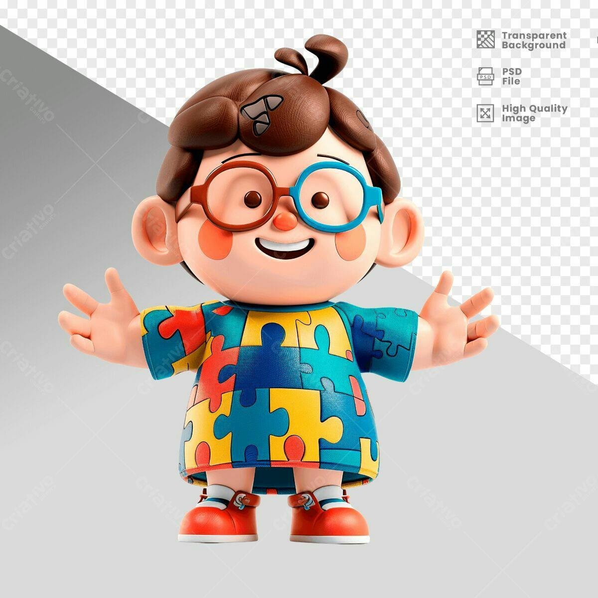 Personagem Infantil para Dia Mundial do Autismo PSD Editável